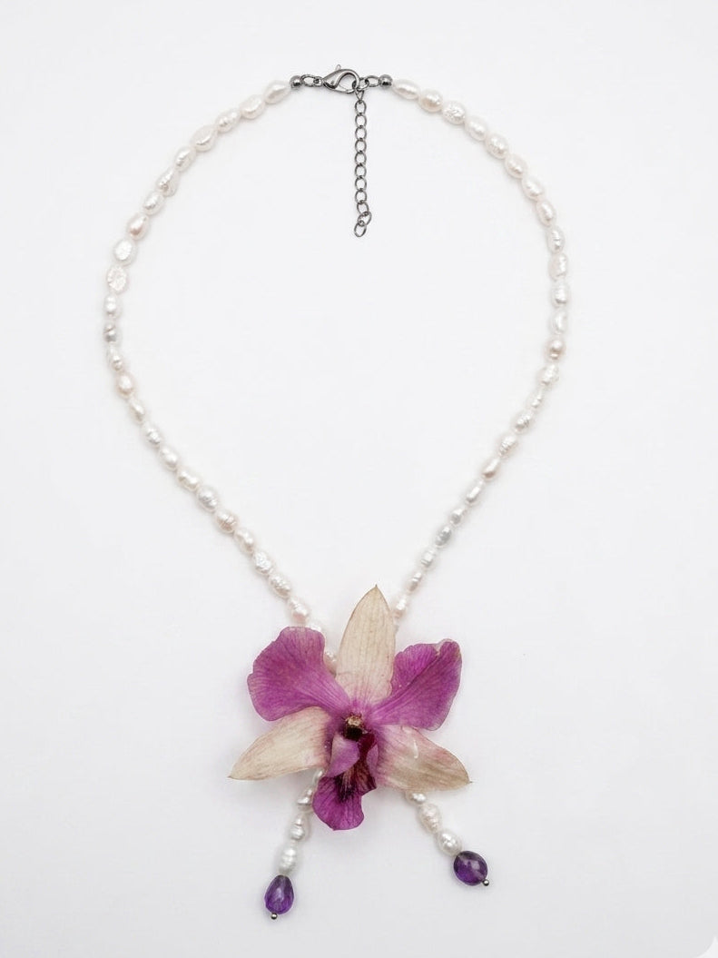 Dendrobium orchid necklace